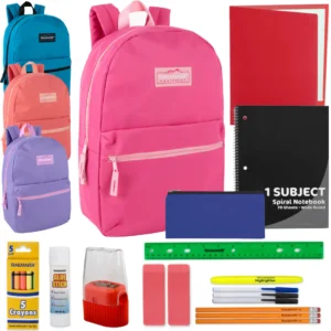 Bulk 17" Backpack & School Supply Kit (12 Preassembled Kits)
